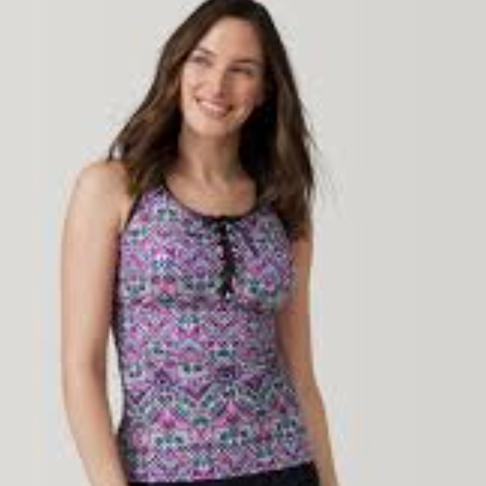 ♥️Free Country Magenta Lace Up Racerback Tankini Top  S Top Only